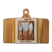  Brandable - say cheese long acacia board and cheese utensil set - natural
