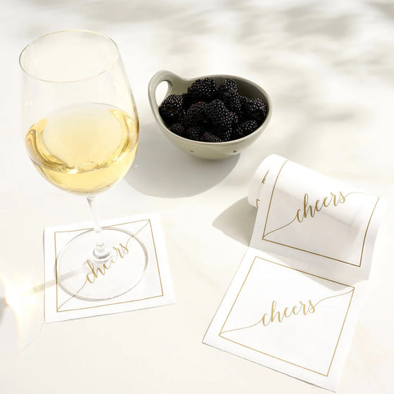 Cheers Cocktail Napkin With Gold Stand