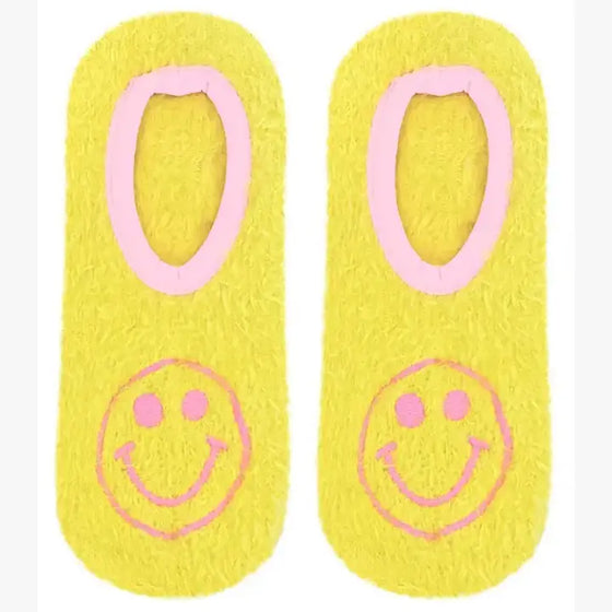 Living Royal Fuzzy Slipper Socks - Happy Face - Yellow
