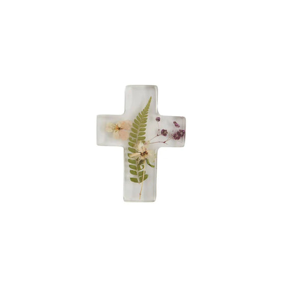 Dried Flower Resin Cross W Fern