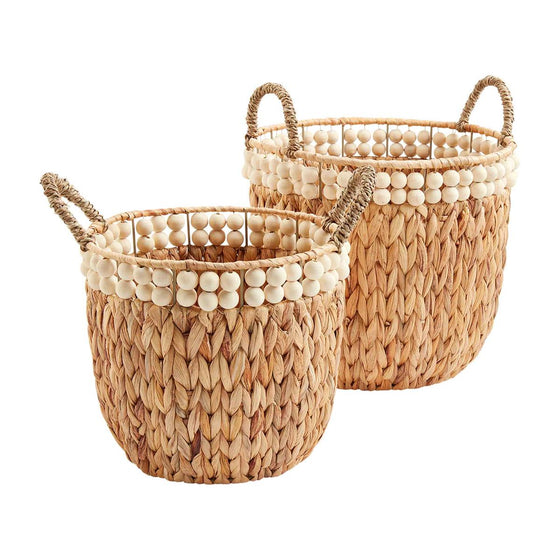 Wood Bead Hyacinth Basket- Large Size