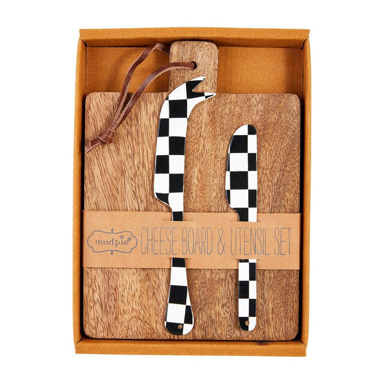 Checkered Cheese Board and Utensil Set