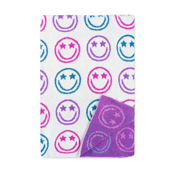 Living Royal Throw Blanket - Star Eyes Happy Faces - Purple & White