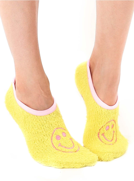 Living Royal Fuzzy Slipper Socks - Happy Face - Yellow