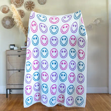  Living Royal Throw Blanket - Star Eyes Happy Faces - Purple & White