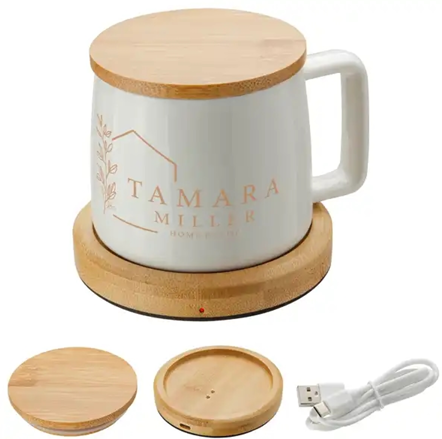 Bamboo Mug Warmer with 8 oz Ceramic Mug - Custom