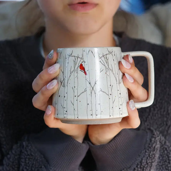 Aspen Trees with Cardinal Stoneware Mug