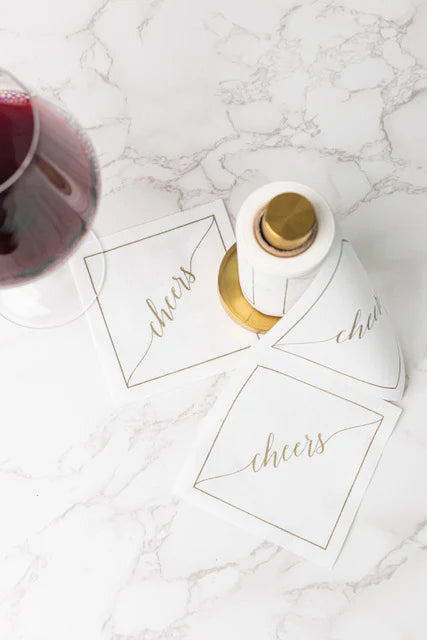 Cheers Cocktail Napkin With Gold Stand