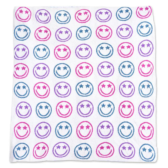 Living Royal Throw Blanket - Star Eyes Happy Faces - Purple & White