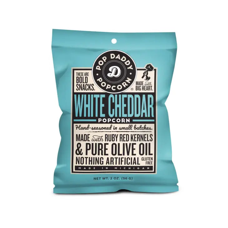 Pop Daddy Real White Cheddar Flavored Popcorn 2.0oz Cheers in a Box