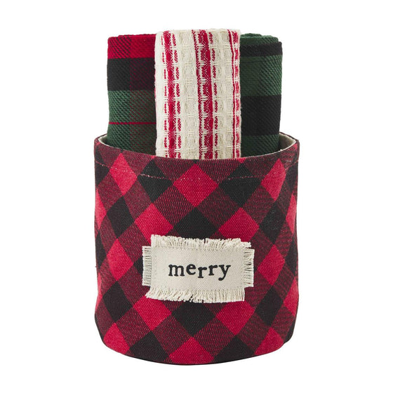 Red Check Towel Bucket