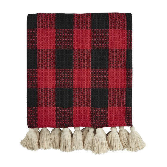 Buffalo Check Knit Blanket- Red & Black